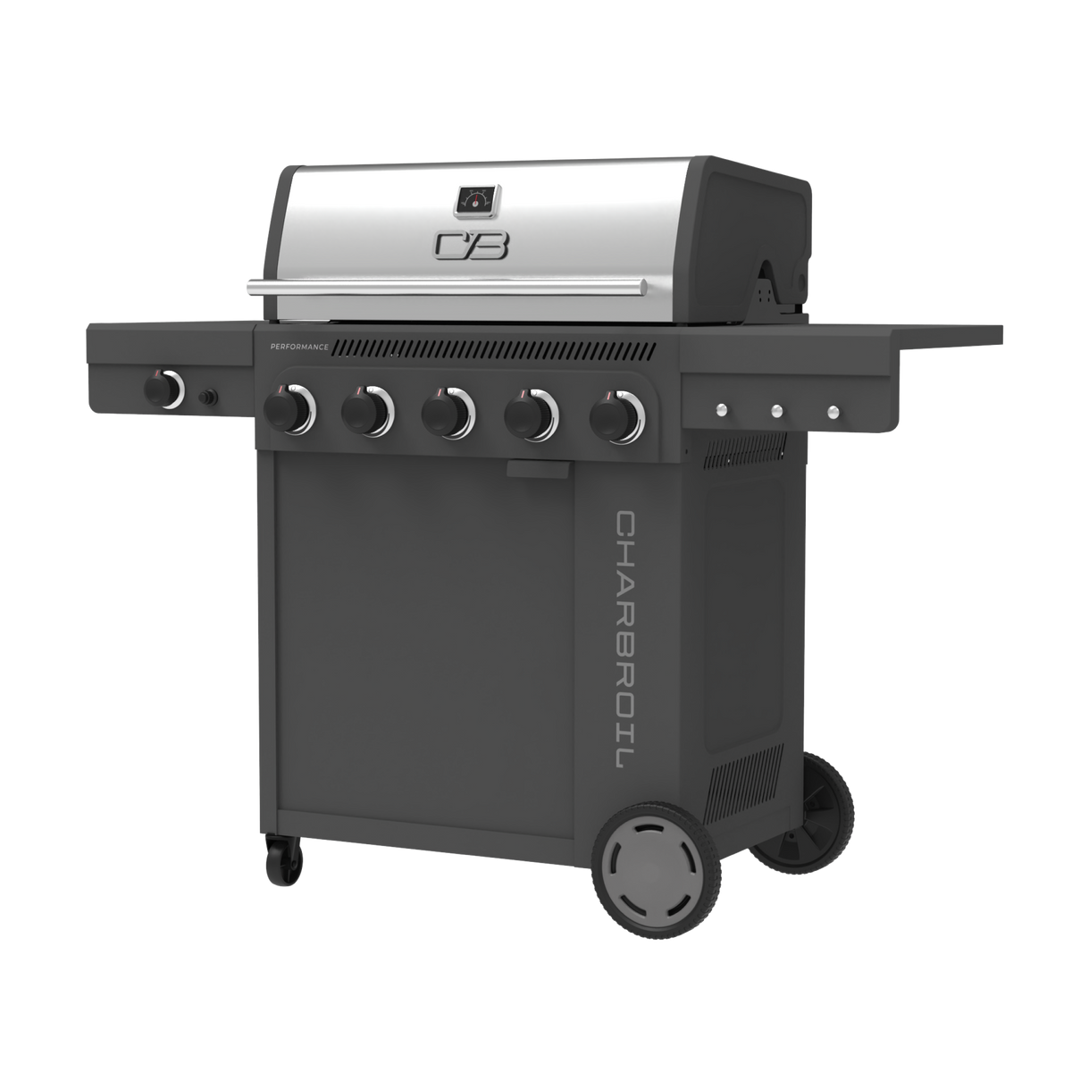 Char-Broil Performance Series FlavorMax 5-Burner Gas Grill, Cabinet with Side Burner, Gray