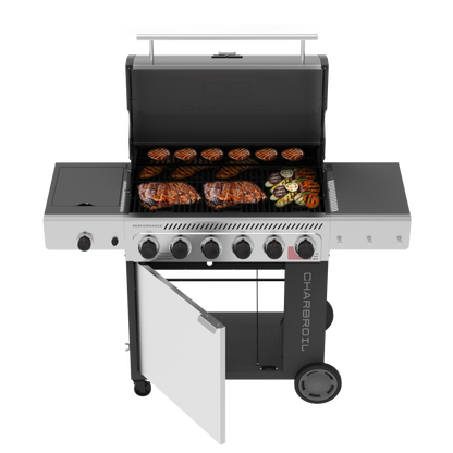 Char-Broil Performance Series FlavorMax 6-Burner Gas Grill, Cabinet with Side Burner, Gray