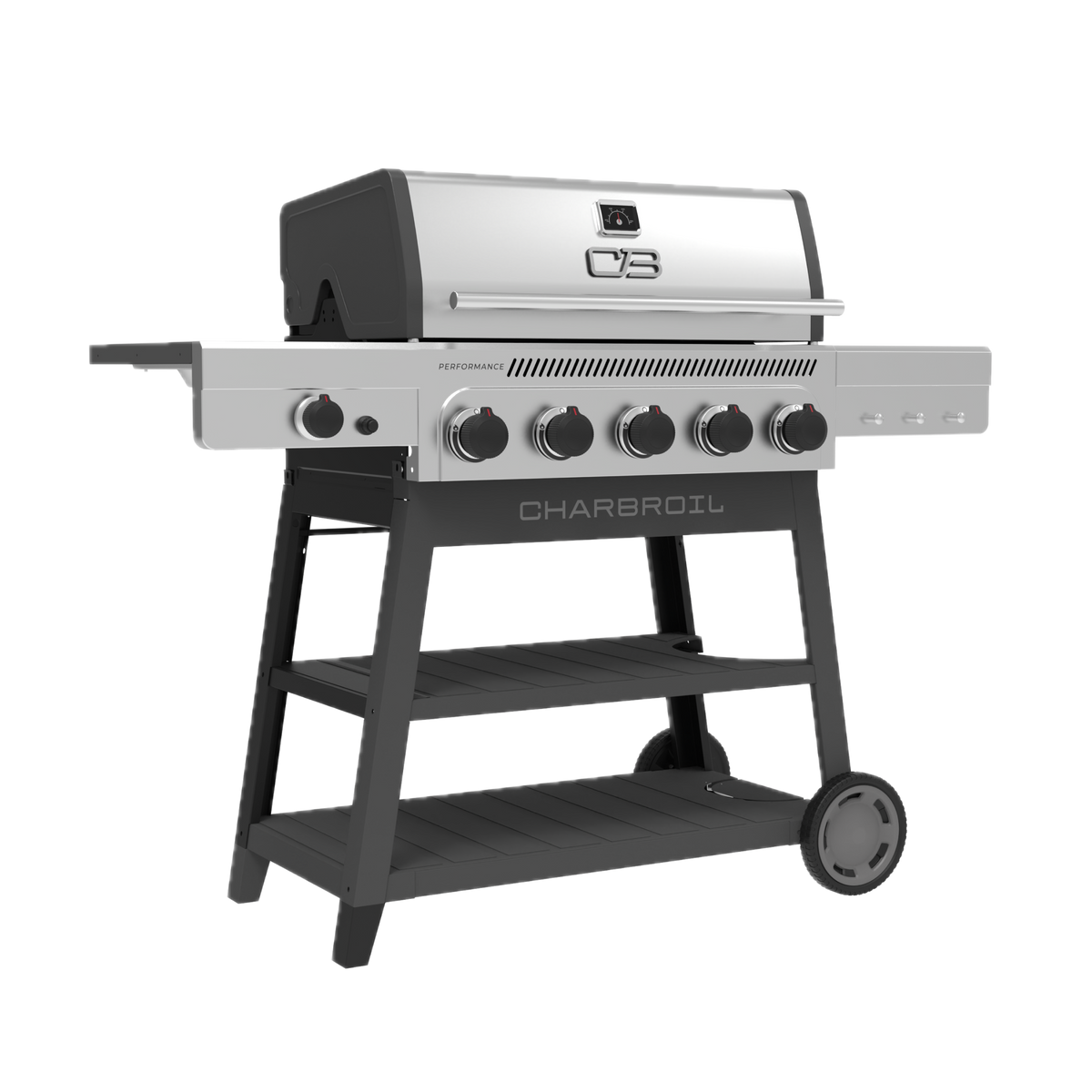 Char-Broil Performance Series FlavorMax 5-Burner Gas Grill, Cart with Side Burner, Gray
