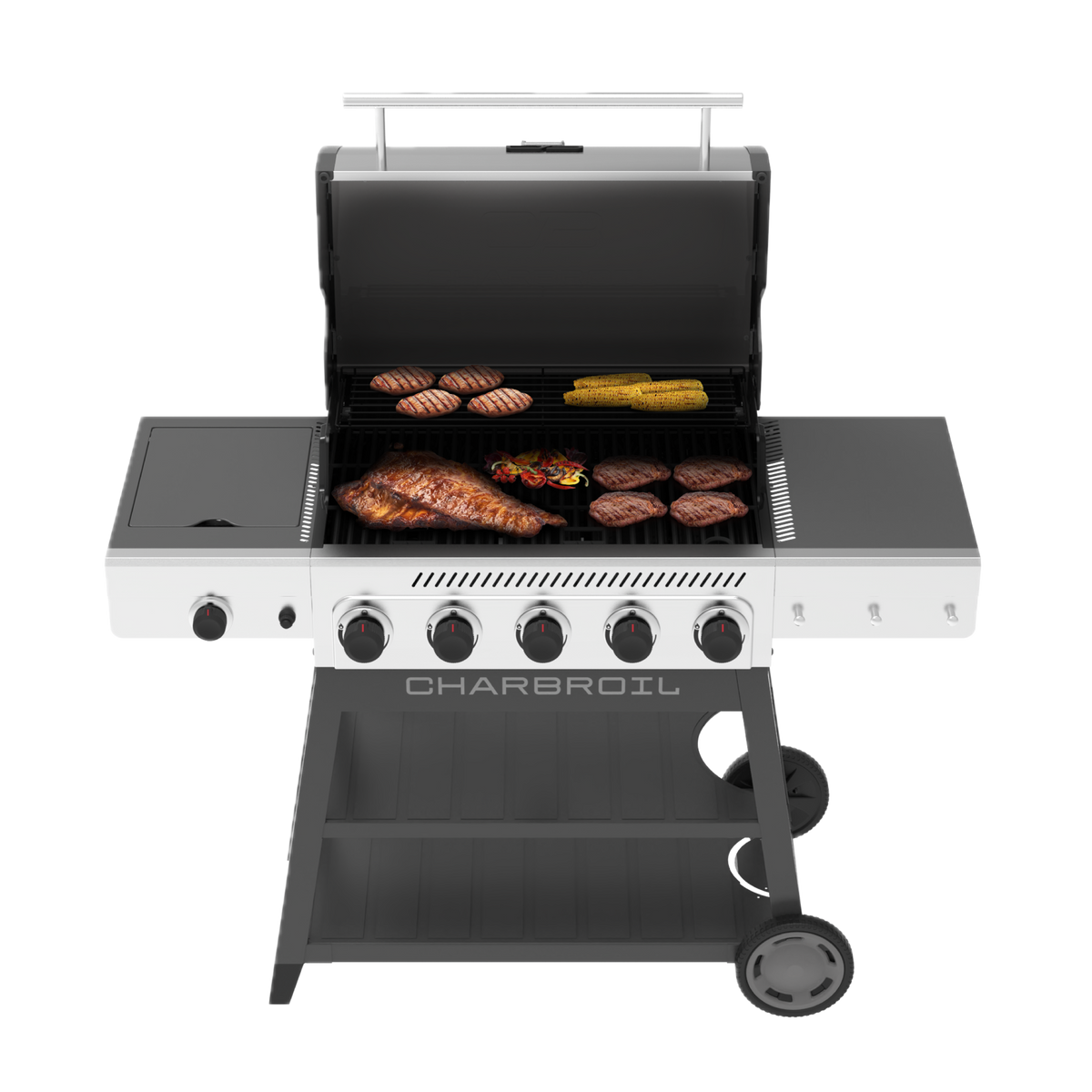 Char-Broil Performance Series FlavorMax 5-Burner Gas Grill, Cart with Side Burner, Gray