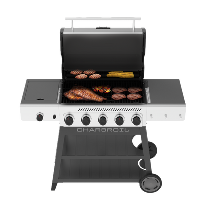 Char-Broil Performance Series FlavorMax 5-Burner Gas Grill, Cart with Side Burner, Gray