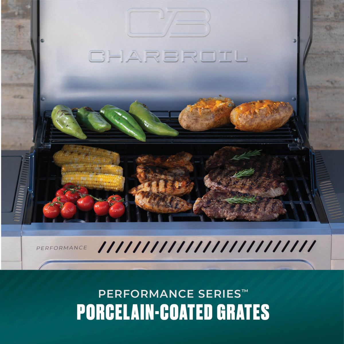 Char-Broil Performance Series FlavorMax 4-Burner Gas Grill, Cabinet with Side Burner, Gray