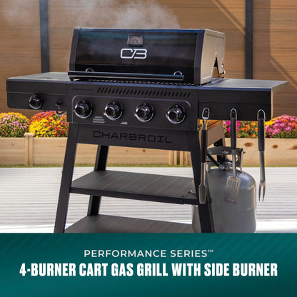 Char-Broil Performance Series FlavorMax 4-Burner Gas Grill, Cart with Side Burner, Gray