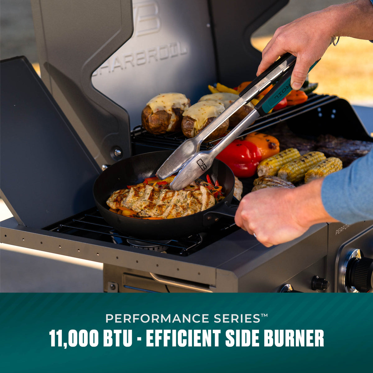 Char-Broil Performance Series FlavorMax 4-Burner Gas Grill, Cabinet with Side Burner, Gray