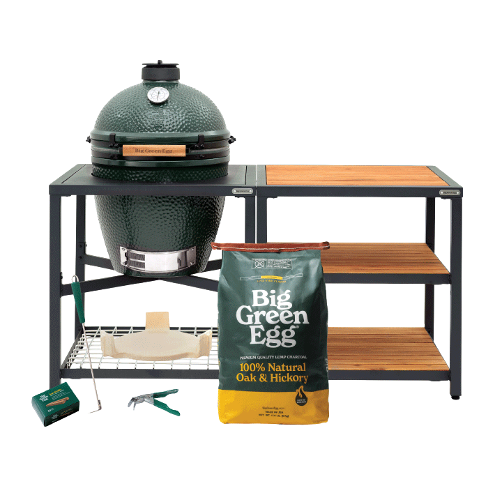 Big Green Egg Large Ceramic Kamado Grill in Modular Nest with Expansion and 3 Acacia Inserts Package