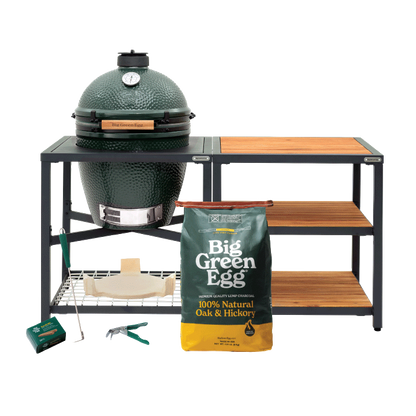 Big Green Egg Large Ceramic Kamado Grill in Modular Nest with Expansion and 3 Acacia Inserts Package