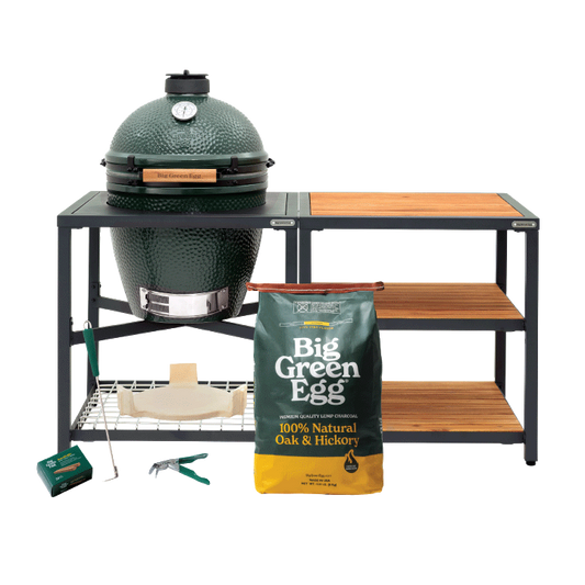 Big Green Egg Large Ceramic Kamado Grill in Modular Nest with Expansion and 3 Acacia Inserts Package