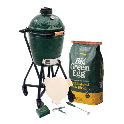 Big Green Egg Medium Ceramic Kamado Grill in an intEGGrated Nest+Handler Package