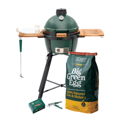 Big Green Egg MiniMax Ceramic Kamado Grill with Nest and Acacia Mates Package