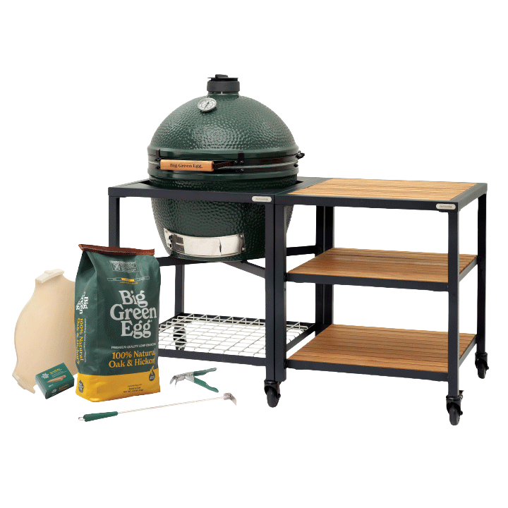 Big Green Egg XL Ceramic Kamado Grill in Modular Nest with Expansion and 3 Acacia Inserts Package