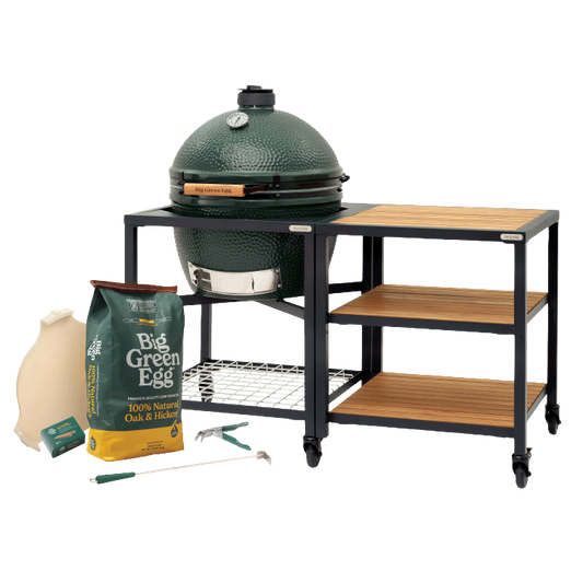 Big Green Egg XL Ceramic Kamado Grill in Modular Nest with Expansion and 3 Acacia Inserts Package