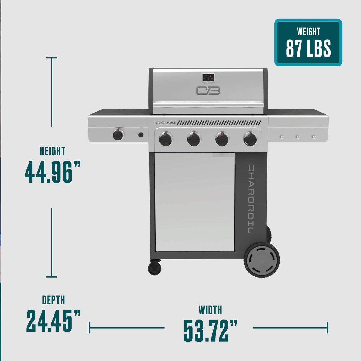 Char-Broil Performance Series FlavorMax 4-Burner Gas Grill, Cabinet with Side Burner, Gray