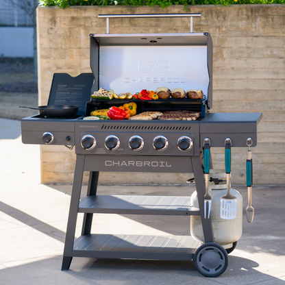 Char-Broil Performance Series FlavorMax 5-Burner Gas Grill, Cart with Side Burner, Gray