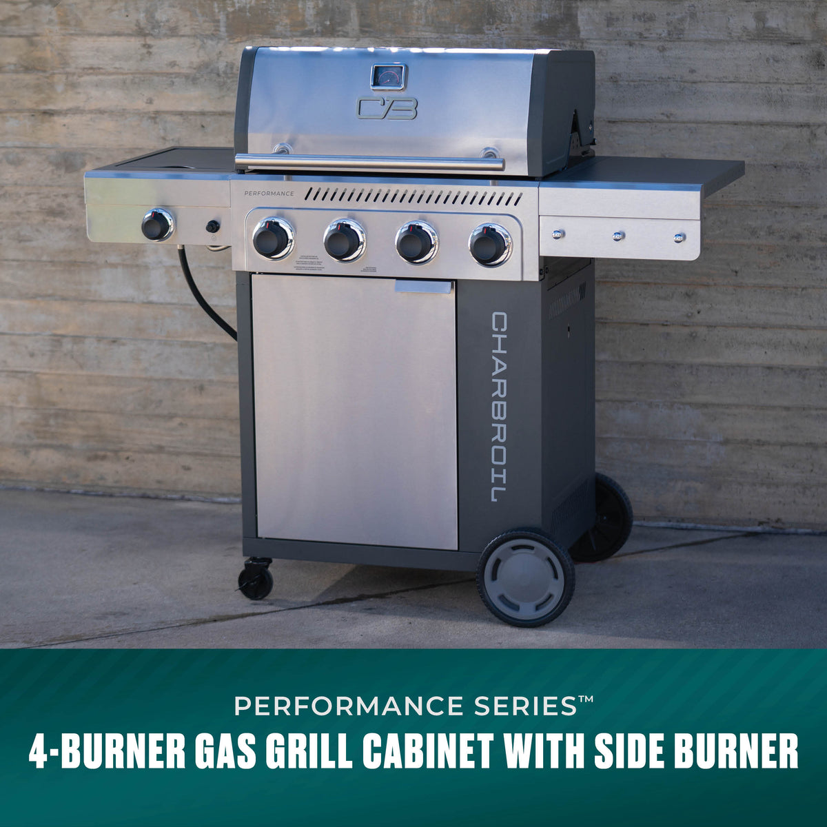 Char-Broil Performance Series FlavorMax 4-Burner Gas Grill, Cabinet with Side Burner, Gray