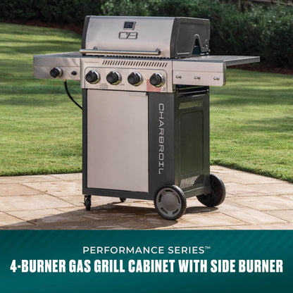 Char-Broil Performance Series FlavorMax 4-Burner Gas Grill, Cabinet with Side Burner, Gray