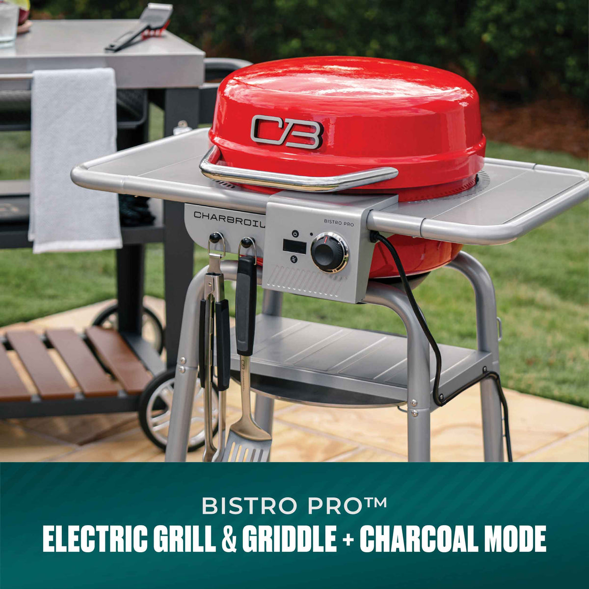 Char-Broil Bistro Pro Electric Grill & Griddle + Charcoal Mode Red