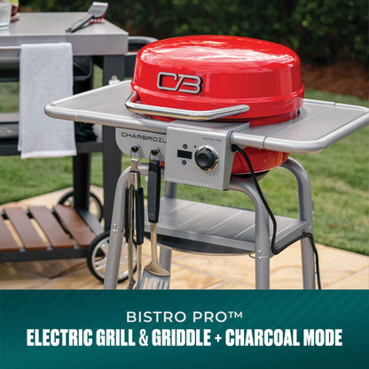 Char-Broil Bistro Pro Electric Grill & Griddle + Charcoal Mode Red