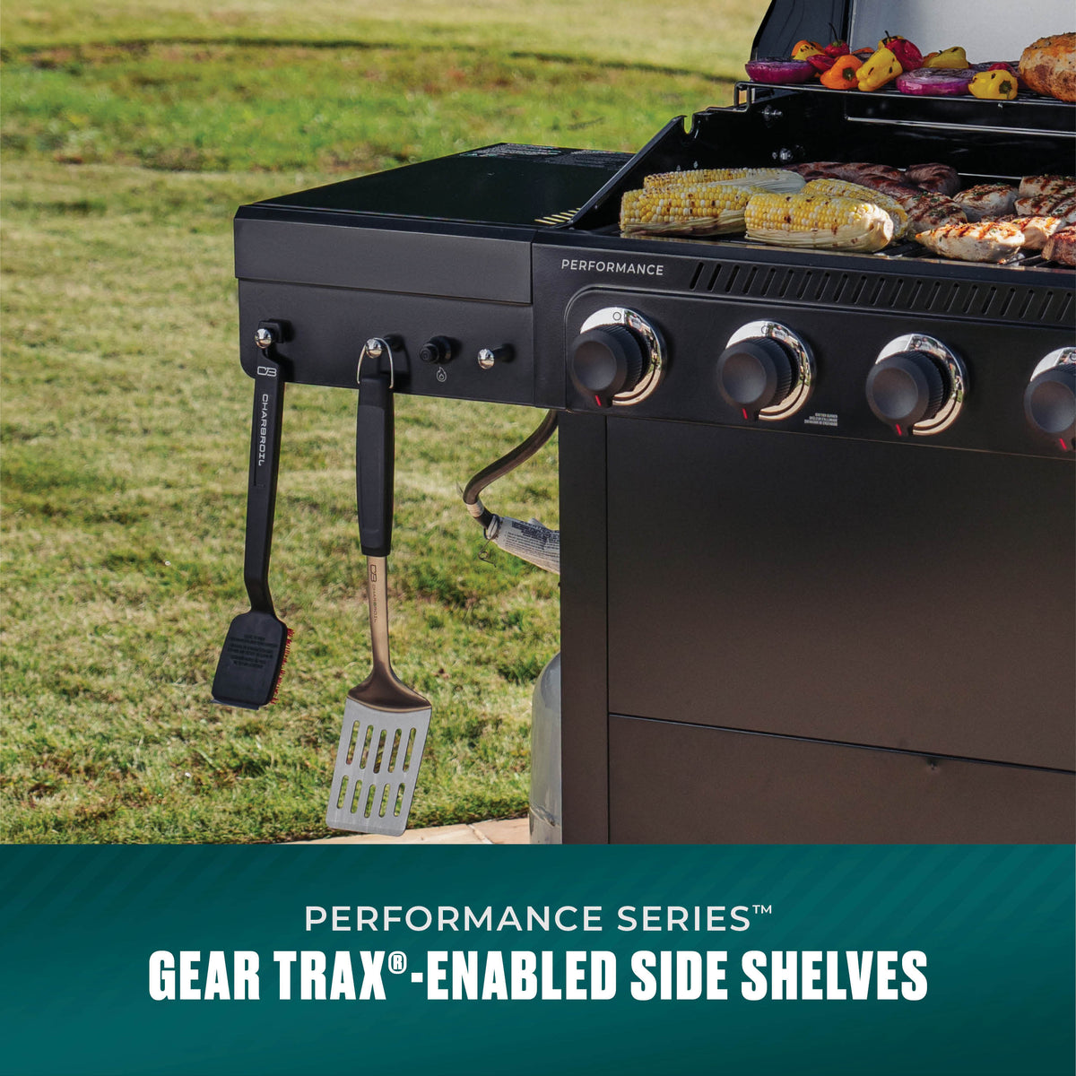 Char-Broil Performance Series FlavorMax 4-Burner Gas Grill, Cabinet with Sear Burner, Blackout