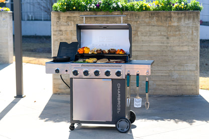 Char-Broil Performance Series FlavorMax 5-Burner Gas Grill, Cabinet with Side Burner, Gray