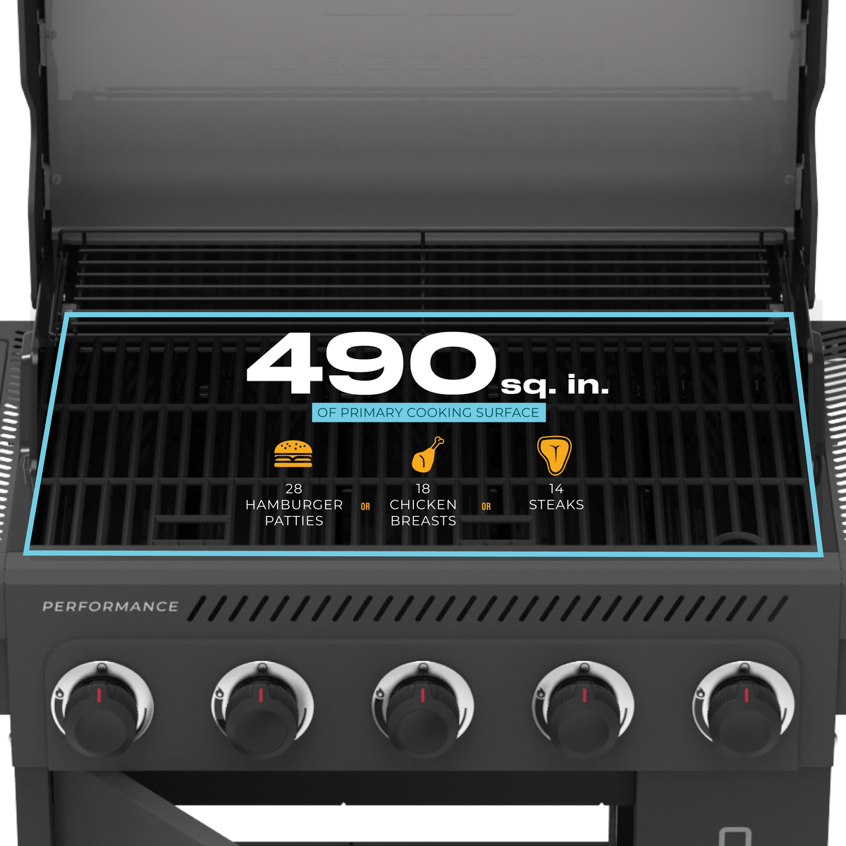 Char-Broil Performance Series FlavorMax 5-Burner Gas Grill, Cabinet with Side Burner, Gray