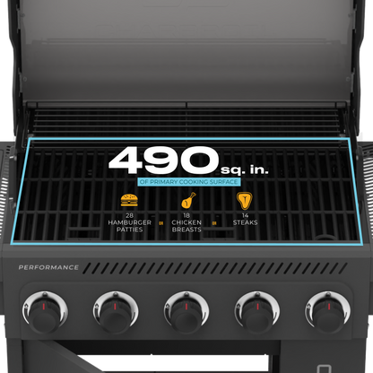 Char-Broil Performance Series FlavorMax 5-Burner Gas Grill, Cabinet with Side Burner, Gray