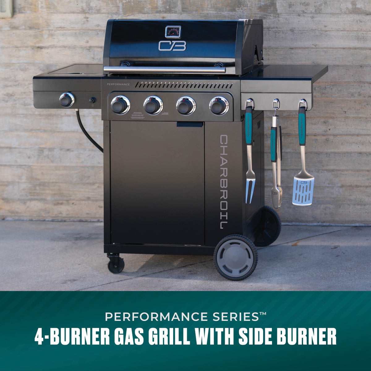 Char-Broil Performance Series FlavorMax 4-Burner Gas Grill, Cabinet with Side Burner, Black