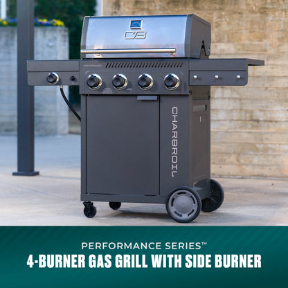 Char-Broil Performance Series FlavorMax 4-Burner Gas Grill, Cabinet with Side Burner, Gray