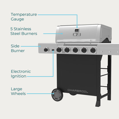 Char-Broil Performance Series 5-Burner Gas Grill, Cart with Side Burner, Black