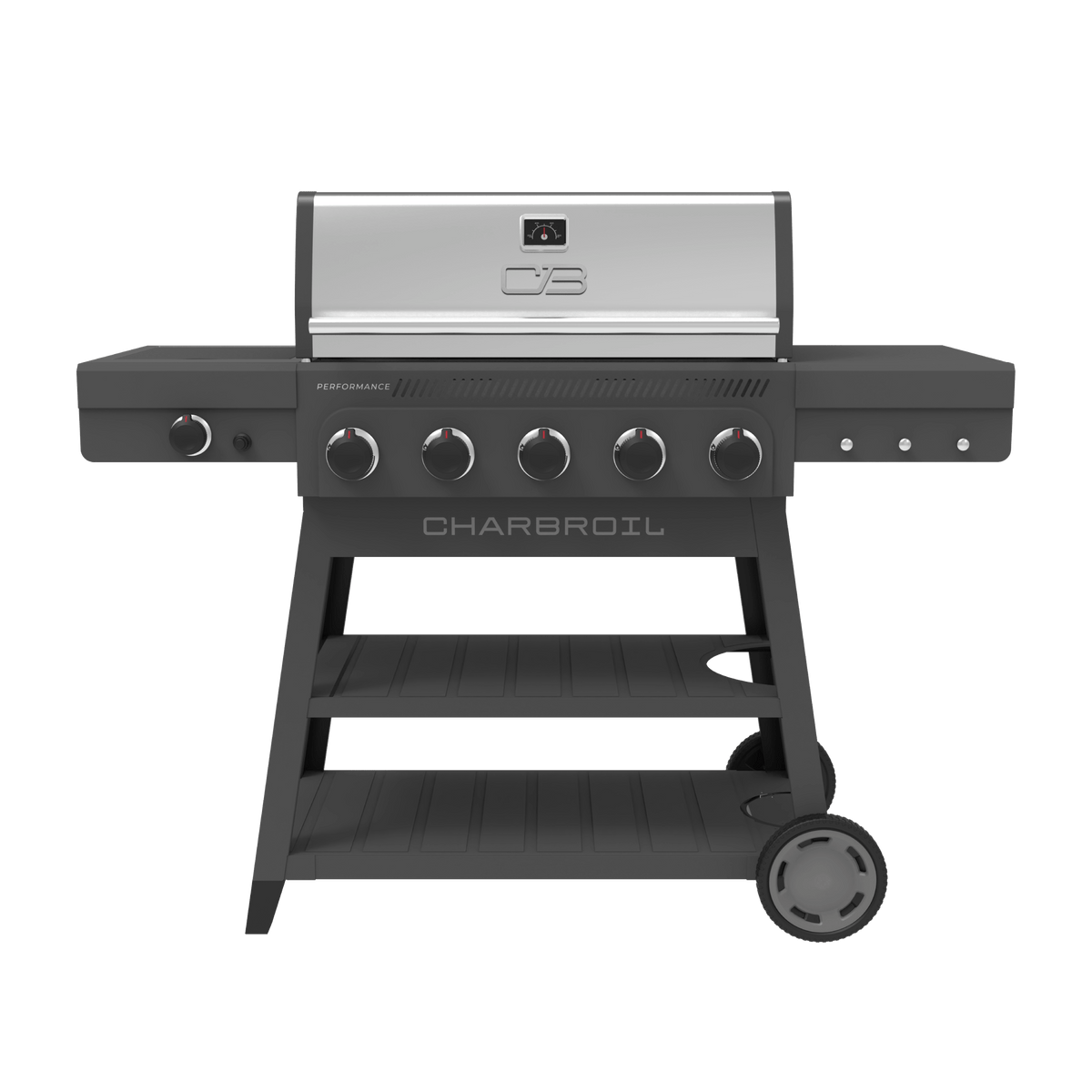 Char-Broil Performance Series FlavorMax 5-Burner Gas Grill, Cart with Side Burner, Gray