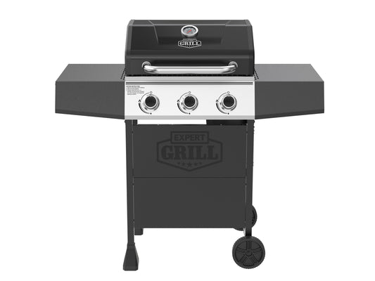 Expert Grill, 3-Burner Propane Gas Grill with Side Table and Wheels, Black