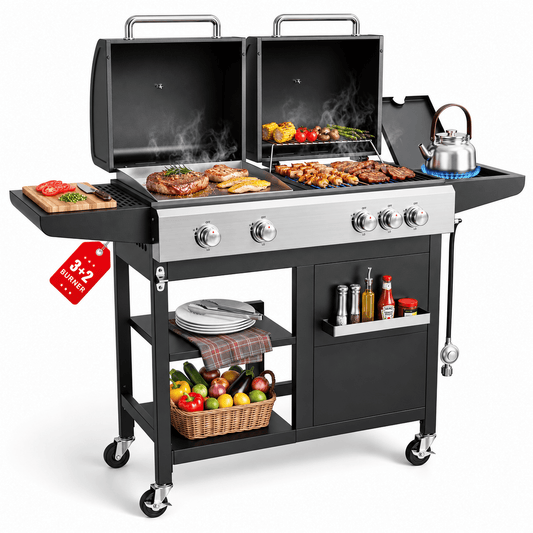 Biotree 5-Burner Propane Gas Grill and Griddle Combo