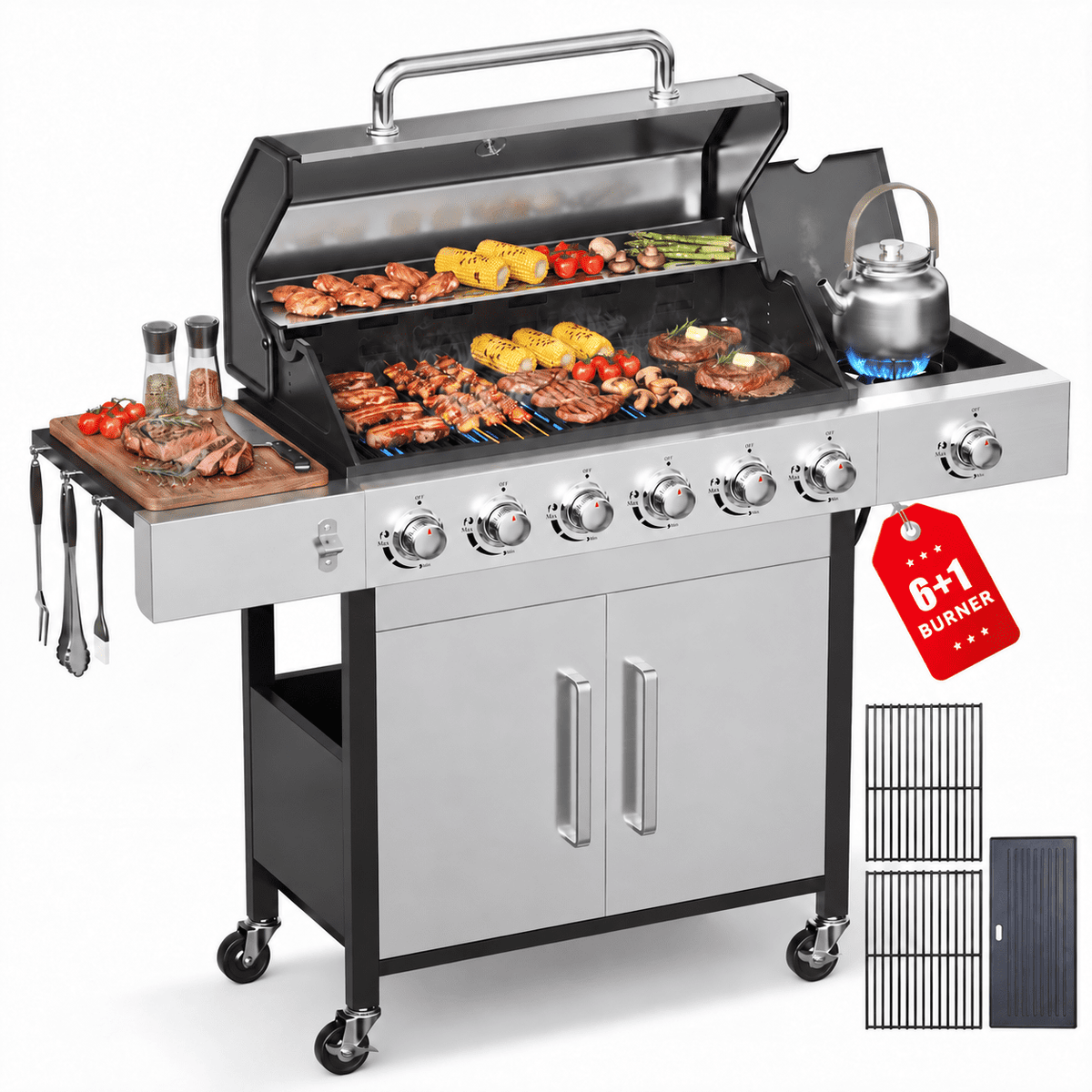 Biotree 6 Burner Propane Gas Grill with Side Burner & Griddle