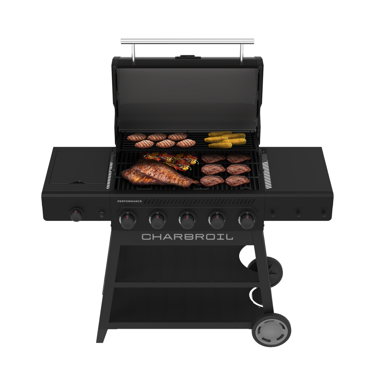 Char-Broil Performance Series FlavorMax 5-Burner Gas Grill, Cart with Side Burner, Blackout