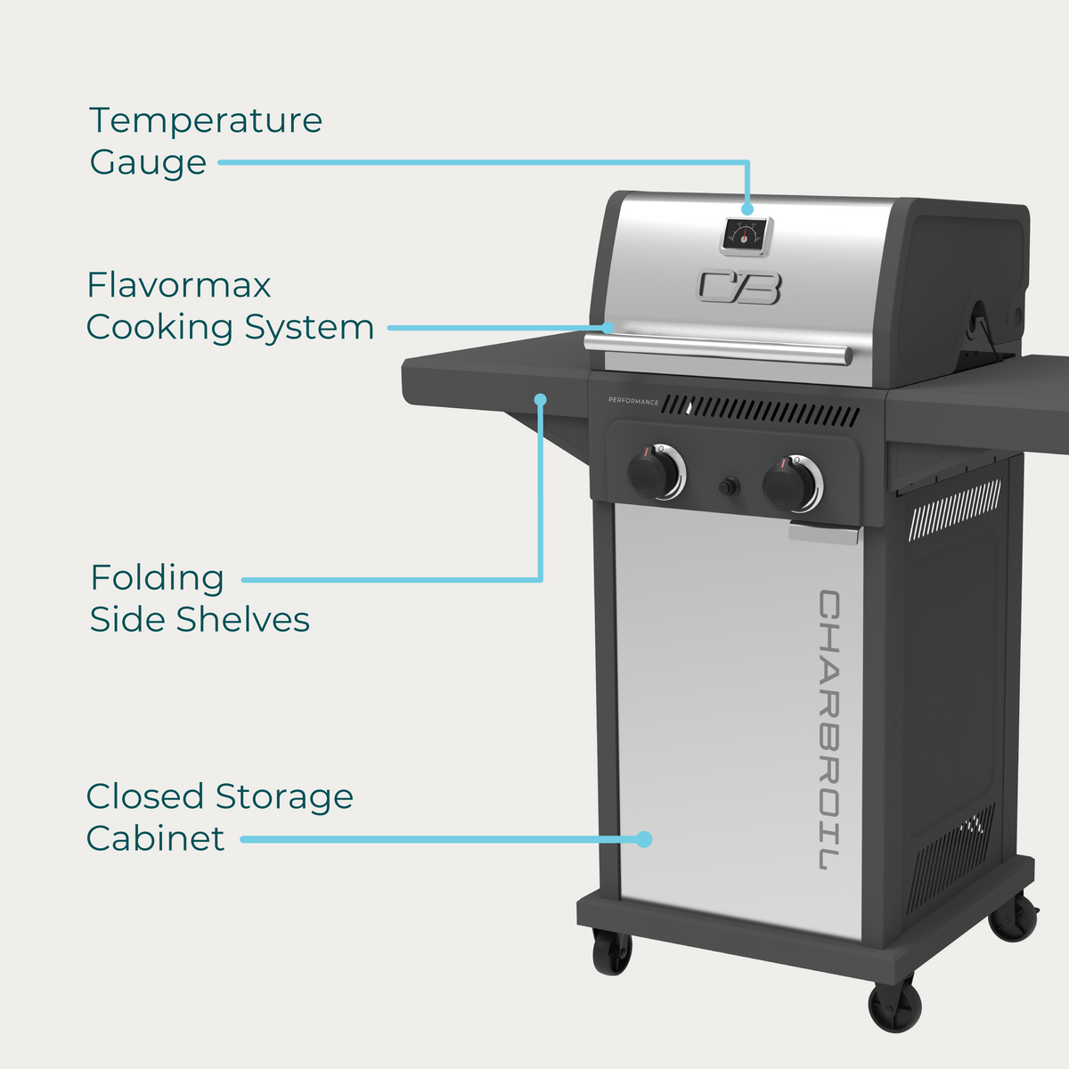 Char-Broil Performance Series FlavorMax 2-Burner Gas Grill, Cabinet, Gray