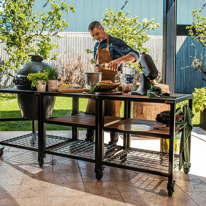 Big Green Egg Large Ceramic Kamado Grill in Modular Nest with Expansion and 3 Acacia Inserts Package