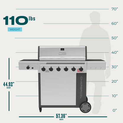 Char-Broil Performance Series FlavorMax 6-Burner Gas Grill, Cabinet with Side Burner, Gray