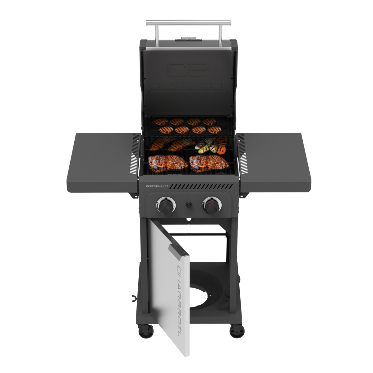 Char-Broil Performance Series FlavorMax 2-Burner Gas Grill, Cabinet, Gray