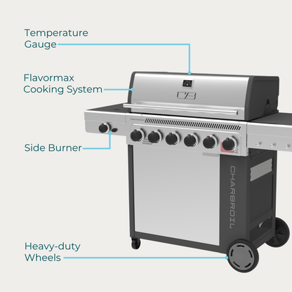 Char-Broil Performance Series FlavorMax 6-Burner Gas Grill, Cabinet with Side Burner, Gray