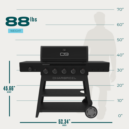 Char-Broil Performance Series FlavorMax 5-Burner Gas Grill, Cart with Side Burner, Blackout