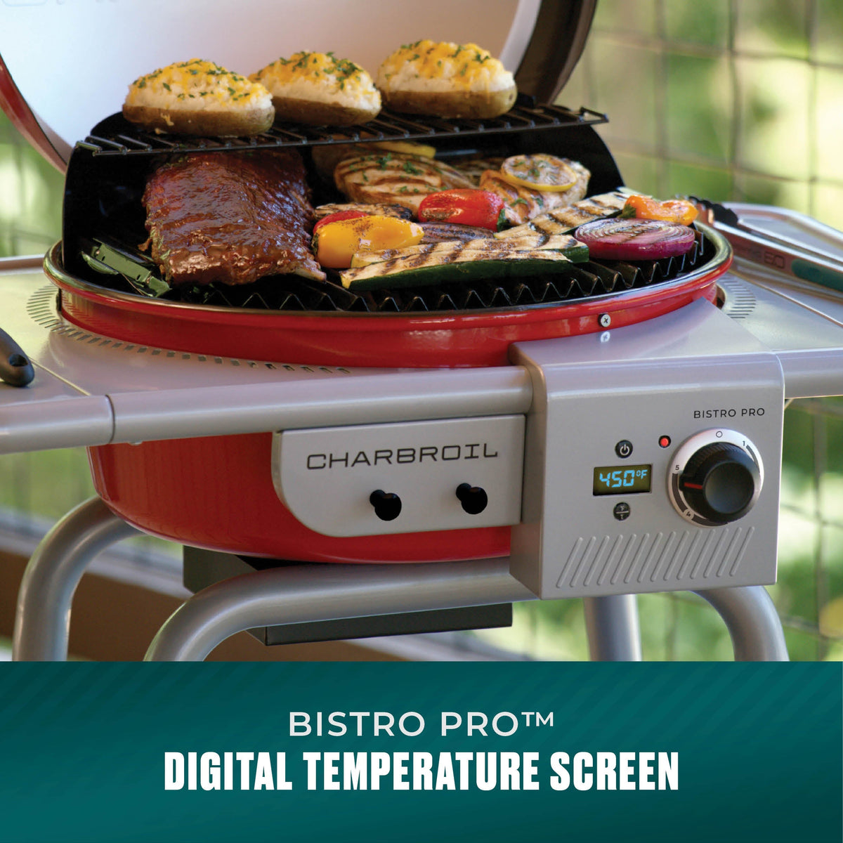 Char-Broil Bistro Pro Electric Grill & Griddle + Charcoal Mode Red