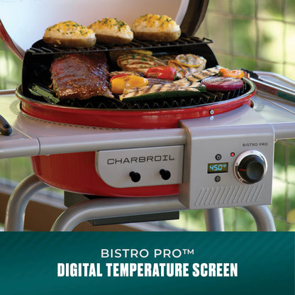 Char-Broil Bistro Pro Electric Grill & Griddle + Charcoal Mode Red