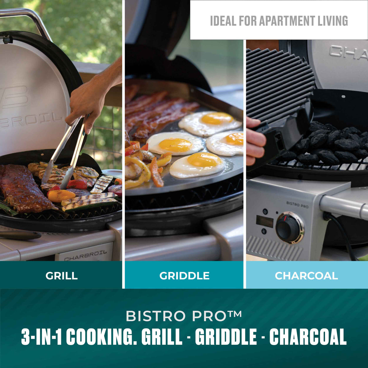 Char-Broil Bistro Pro Electric Grill & Griddle + Charcoal Mode Black
