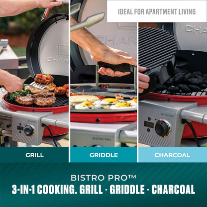 Char-Broil Bistro Pro Electric Grill & Griddle + Charcoal Mode Red